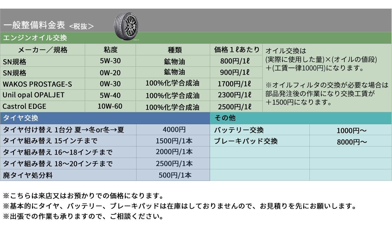 一般整備料金表